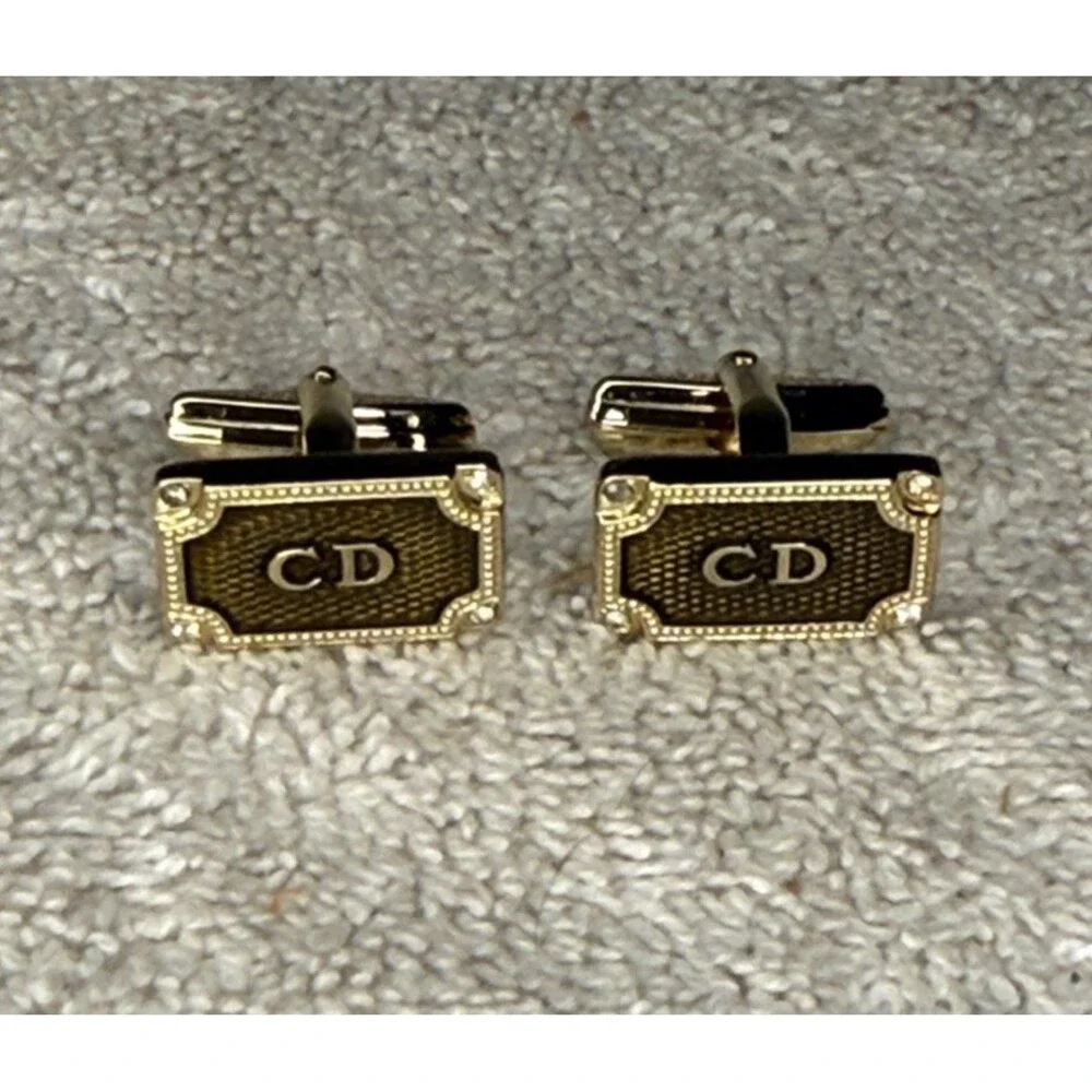 Christian Dior Gold Tone Logo Cufflinks 1” Classic Formal